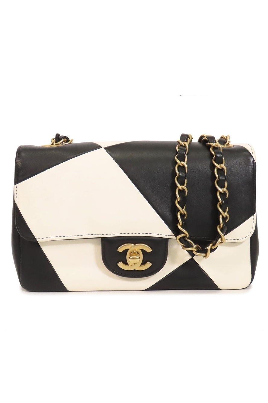 Chanel Chain Black White Gold Lambskin Single Flap 20 Shoulder Bag